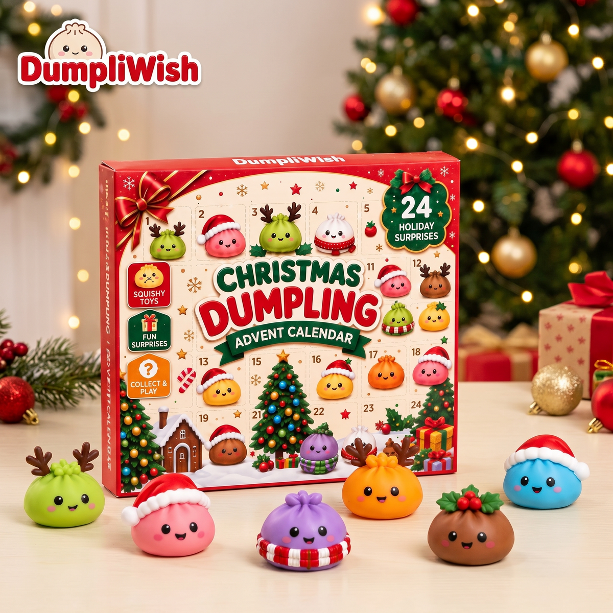 24 Days Dumpling Squishy Christmas Advent Calendar 2026 - Cute Mystery Dumpling Toys Blind Box Stress Relief Fidget Stocking Stuffers