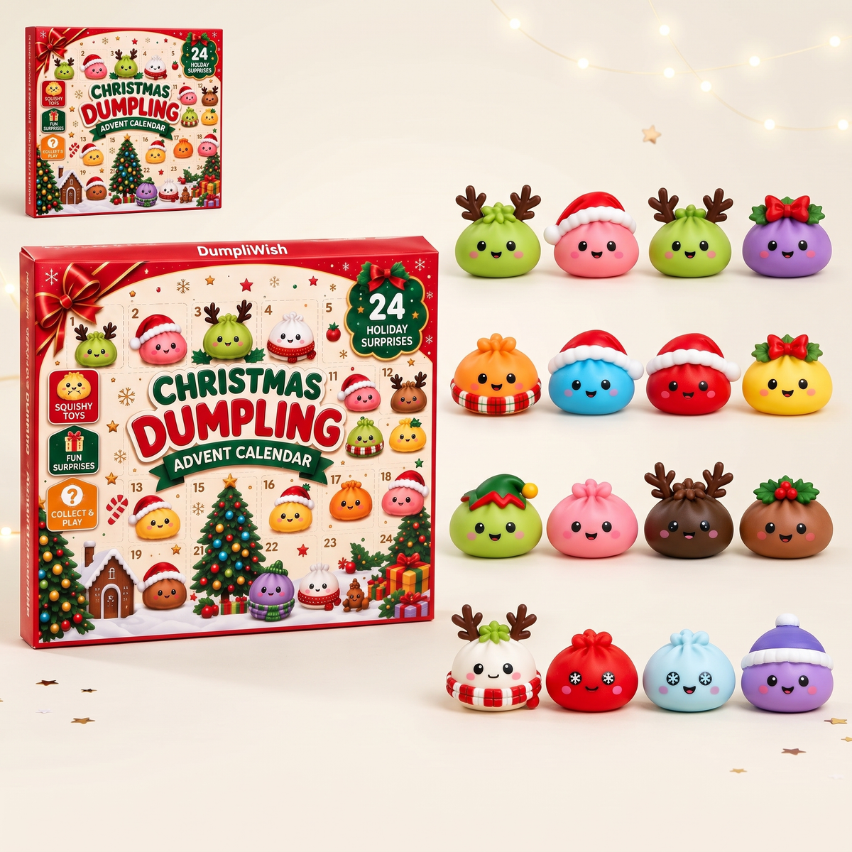 24 Days Dumpling Squishy Christmas Advent Calendar 2026 - Cute Mystery Dumpling Toys Blind Box Stress Relief Fidget Stocking Stuffers